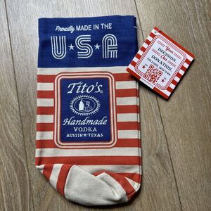 Tito's Vodka Gift Bag Drawstring Burlap 750ml Bottle Patriotic USA Flag Design‎